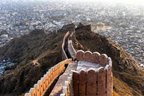 Premium Photo | Nahargarh fort at sunset and aerial view of jaipur city ...