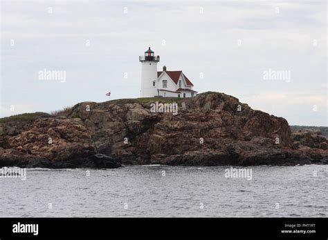 Cape Neddick "Nubble" Lighthouse, York Beach, Maine, Atlantic Coast, United States with keeper's ...