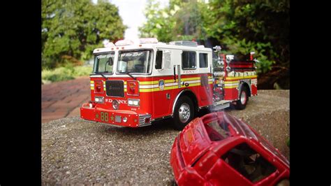 Ed's custom 32nd Code 3 diecast FDNY fire truck Seagrave pumper w/ lights & sound - YouTube