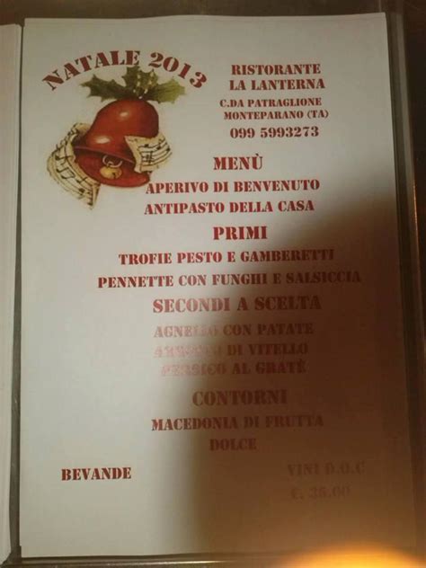 Menu at La Lanterna pizzeria, Monteparano