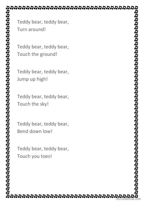 Teddy Bear, Teddy Bear song and nurs…: English ESL worksheets pdf & doc