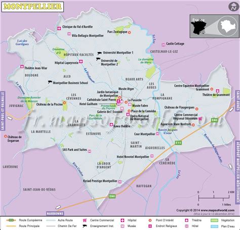 Montpellier Carte, Carte de ville de Montpellier, France