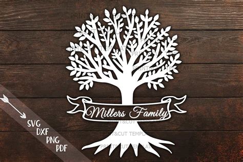 Family Tree Ribbon split monogram machine laser cut file svg dxf pdf By kArtCreation | TheHungryJPEG