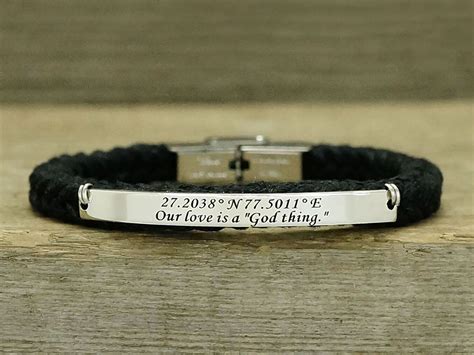 Custom Coordinates Bracelet, latitude longitude, Engraved Cord Braided