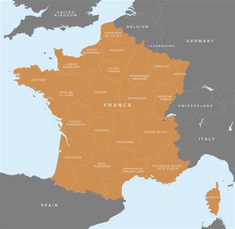 Map of France - French regions - royalty free editable base map