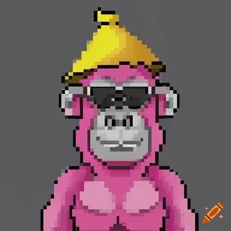 A pink gorilla tag monkey with a yellow rain hat, black sunglasses, and a heart behind it all ...