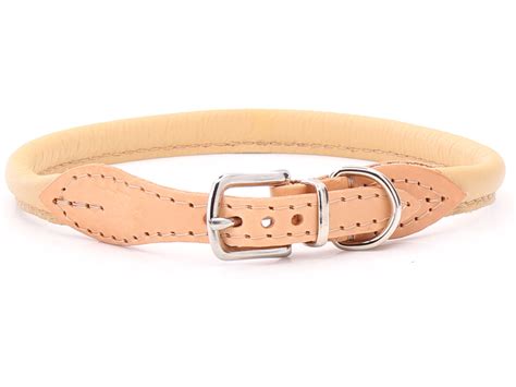 Beige Rolled Leather Dog Collar for long-haired dogs