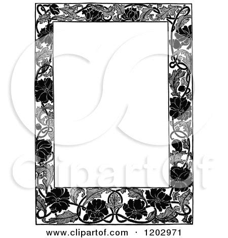 Clipart of a Vintage Black and White Floral Poppy Page Border - Royalty ...