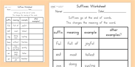 Suffixes Worksheet (teacher made)