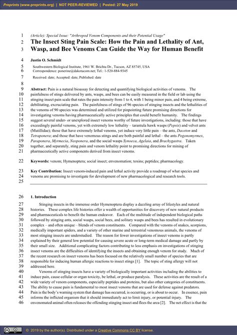 The Insect Sting Pain Scale: How the Pain and Lethality of Ant, Wasp, and Bee Venoms Can Guide ...