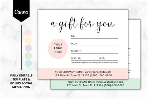 Editable Gift Certificate Canva Template 4 - 5 Colors