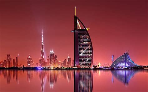 Download wallpapers Dubai, Burj Al Arab, UAE, Burj Khalifa, night ...