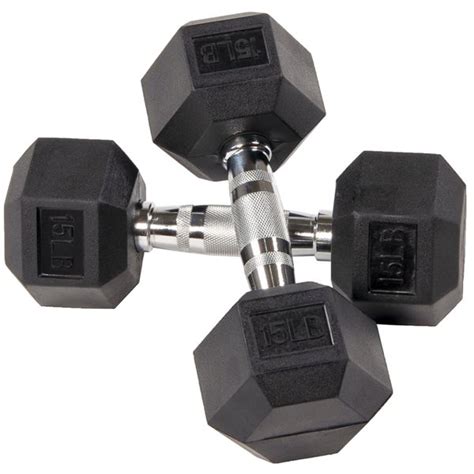 BalanceFrom 15-lbs Black Fixed-Weight Rubber Hex Dumbbells - Set of 2 ...