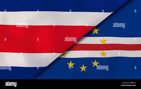 Two states flags of Costa Rica and Cape Verde. High quality business background. 3d illustration ...