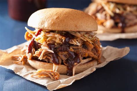 Homemade Pulled Pork Burger with Coleslaw and Bbq Sauce Stock Image - Image of hamburger, fast ...