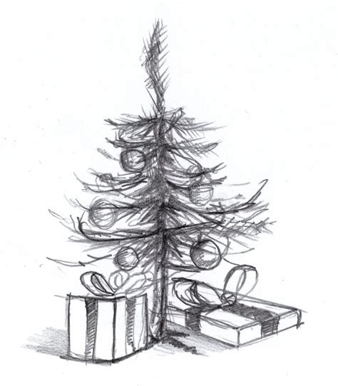 Hand Drawn Christmas Tree with Gifts. New Year Sketch Illustration Stock Illustration ...