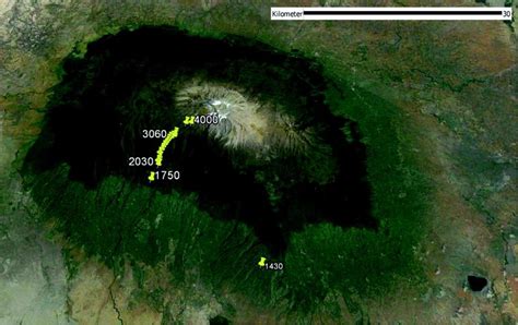 Satellite image of Mt. Kilimanjaro depicting the location of the 19... | Download Scientific Diagram
