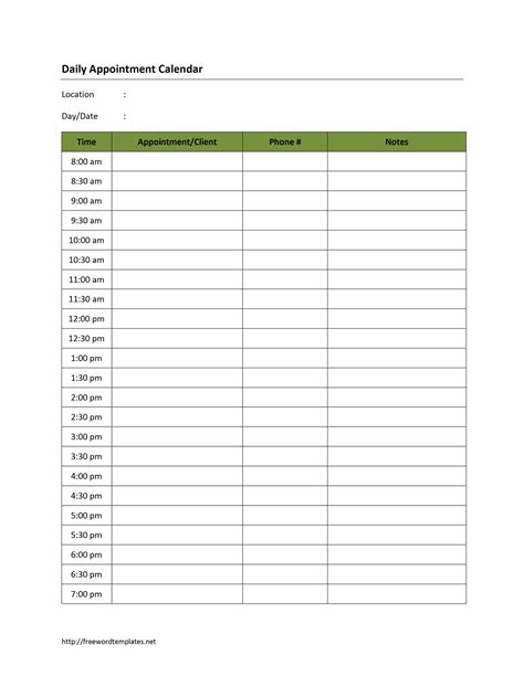 10+ Daily Appointment Sheets | Lobo Development - Free Printable Appointment Sheets - Free Printable