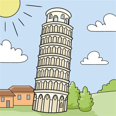 How to Draw the Leaning Tower of Pisa - Really Easy Drawing Tutorial