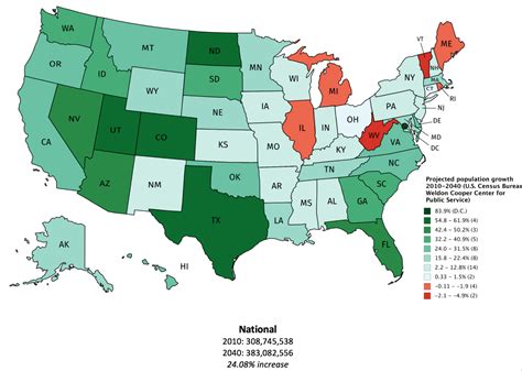 U.S. projected population change by state 2010-2040 [1718x1222] : r/MapPorn