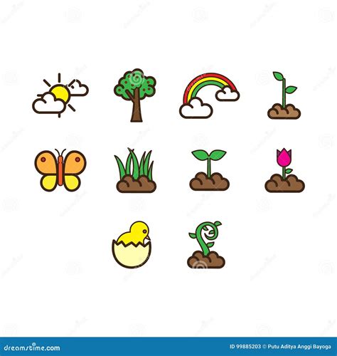 Flat Color Spring Season Icon Set Stock Vector - Illustration of season ...