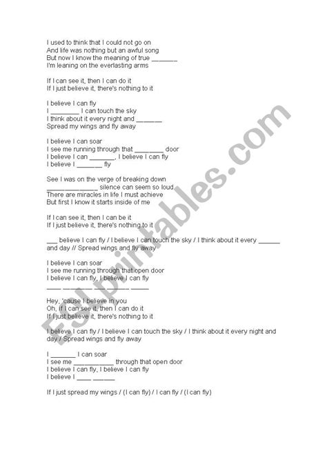 I believe I can fly LYRICS - ESL worksheet by Naoche