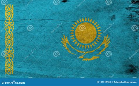 Grunge Kazakhstani Flag Texture, a Gold Sun Above Eagle on Blue Field ...