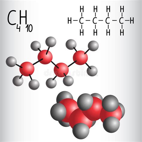 Chemical Formula and Molecule Model of Butane C4H10 Stock Vector ...