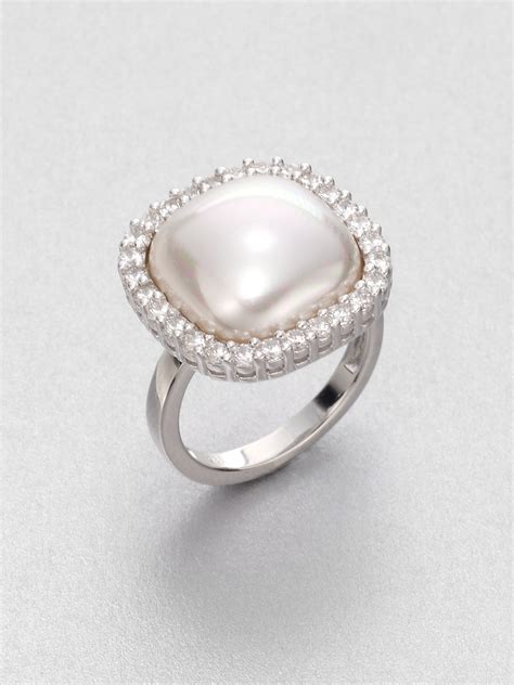 Majorica 15Mm White Square Mabe Pearl & Sterling Silver Halo Ring in ...