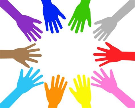 Vector illustration of colorful teamwork people hands on white ...