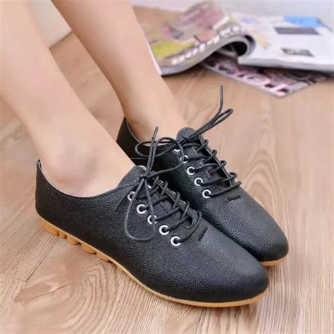 2018 Fashion Flats Oxford Shoes Women Spring Soft Leather Ladies Flat Heel Casual Shoes Lace Up ...