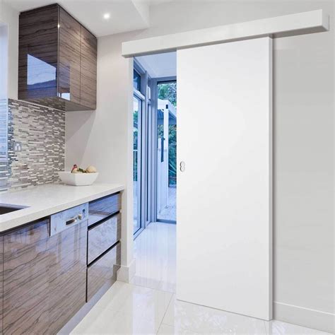 Single Sliding Door & Wall Track - Flush Door - White Primed. # ...