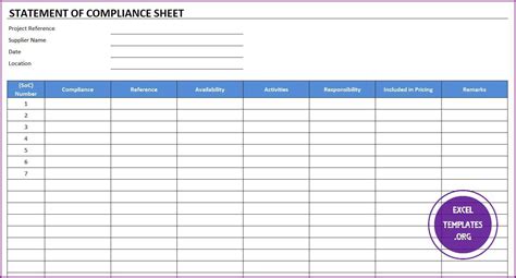 Statement of Compliance Template | Excel Templates | Excel Spreadsheets - Excel Templates ...