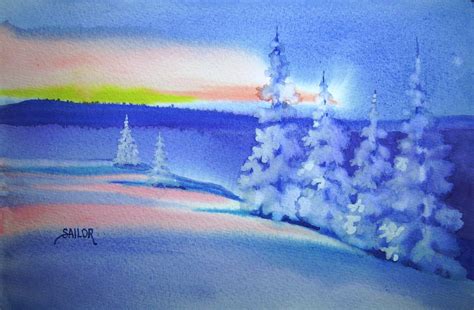 Watercolor in the Village: Winter Sunset