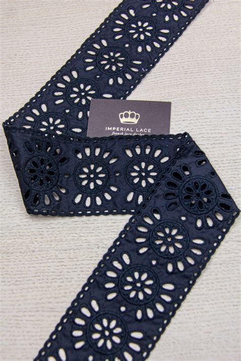 Black floral embroidery on cotton lace trim - Lace trim - lace fabric ...