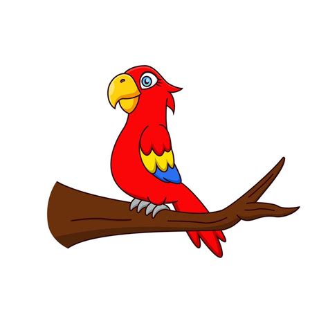 pájaro guacamayo rojo de dibujos animados parado en una rama ...