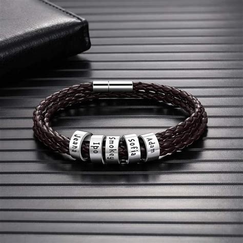 Amazon.com: Custom Mens Leather Bracelets with Names, Braided Personalized Name ID Bracelet with ...