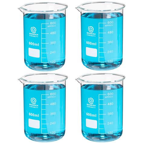 4-Pack of Glass Beakers, 600mL - Education and Research Equipment for Industrial and Academic ...