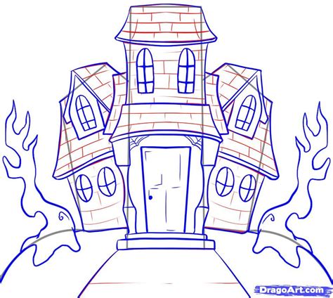 How to Draw a Haunted House, Step by Step, Halloween, Seasonal ... | Haunted house drawing ...