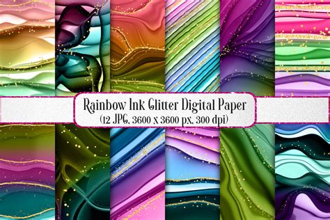 Rainbow Ink Glitter Digital Paper