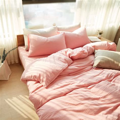 Knitted Cotton Teen Girls Bedding Cute Duvet Cover Solid Color Quilt Cover Set Pink Bedding Set ...