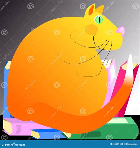 Cat on a bookshelf. stock vector. Illustration of funny - 48539158