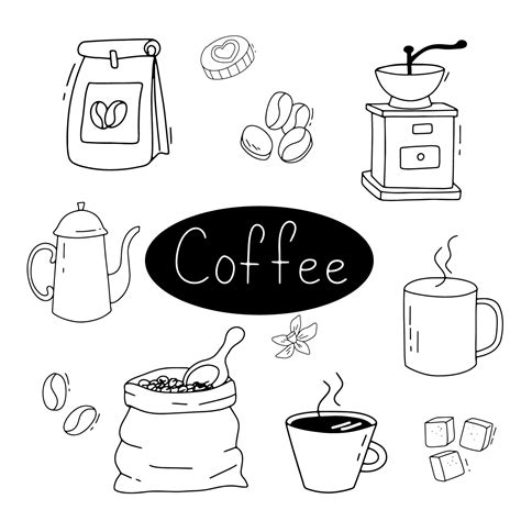 Coffee sketch set. Doodle coffee cup and grinder. Vector illustration isolated on white 13501430 ...