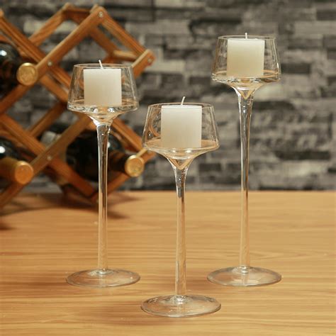 3PCS Set Crystal Glass Candle Holder Decorative Candle Vase Tall Candleholder Wedding Home Bar ...