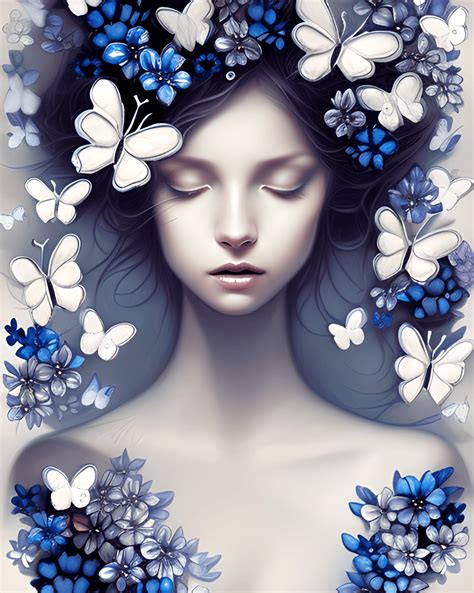 Navy Blue Flowers by Raymond Swanland · Creative Fabrica