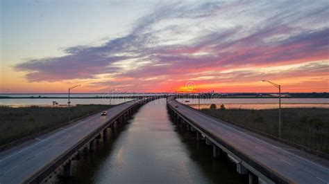 Aerial View of Mobile Bay, Alabama Seascape at Sunset Stock Image ...