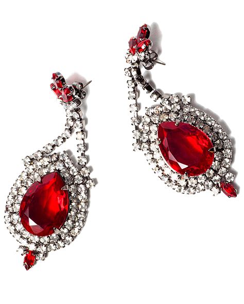 Ruby Red and Diamante Crystal Gunmetal Earrings, circa 2000’s - Haute Tramp