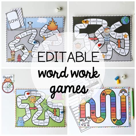 15 Word Work Board Games - EDITABLE - Playdough To Plato