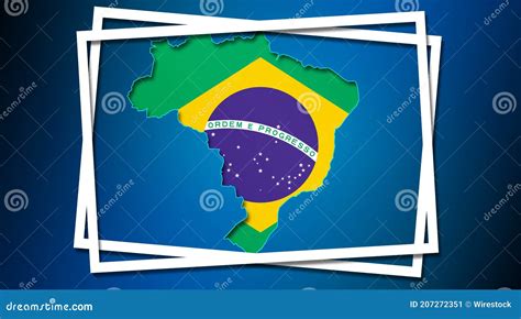 Map of Brazil Land Border with the Flag in White Frames Stock Illustration - Illustration of ...