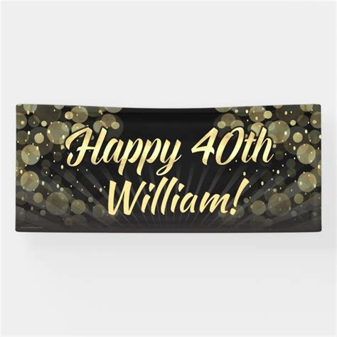 Gold/Black Bokeh 40th Birthday Party Decoration Banner | Zazzle